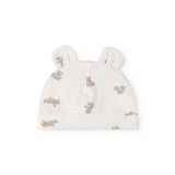 White baby hoodie with teddy bear print and ear flaps