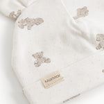White baby hoodie with teddy bear print and MarMar logo brand