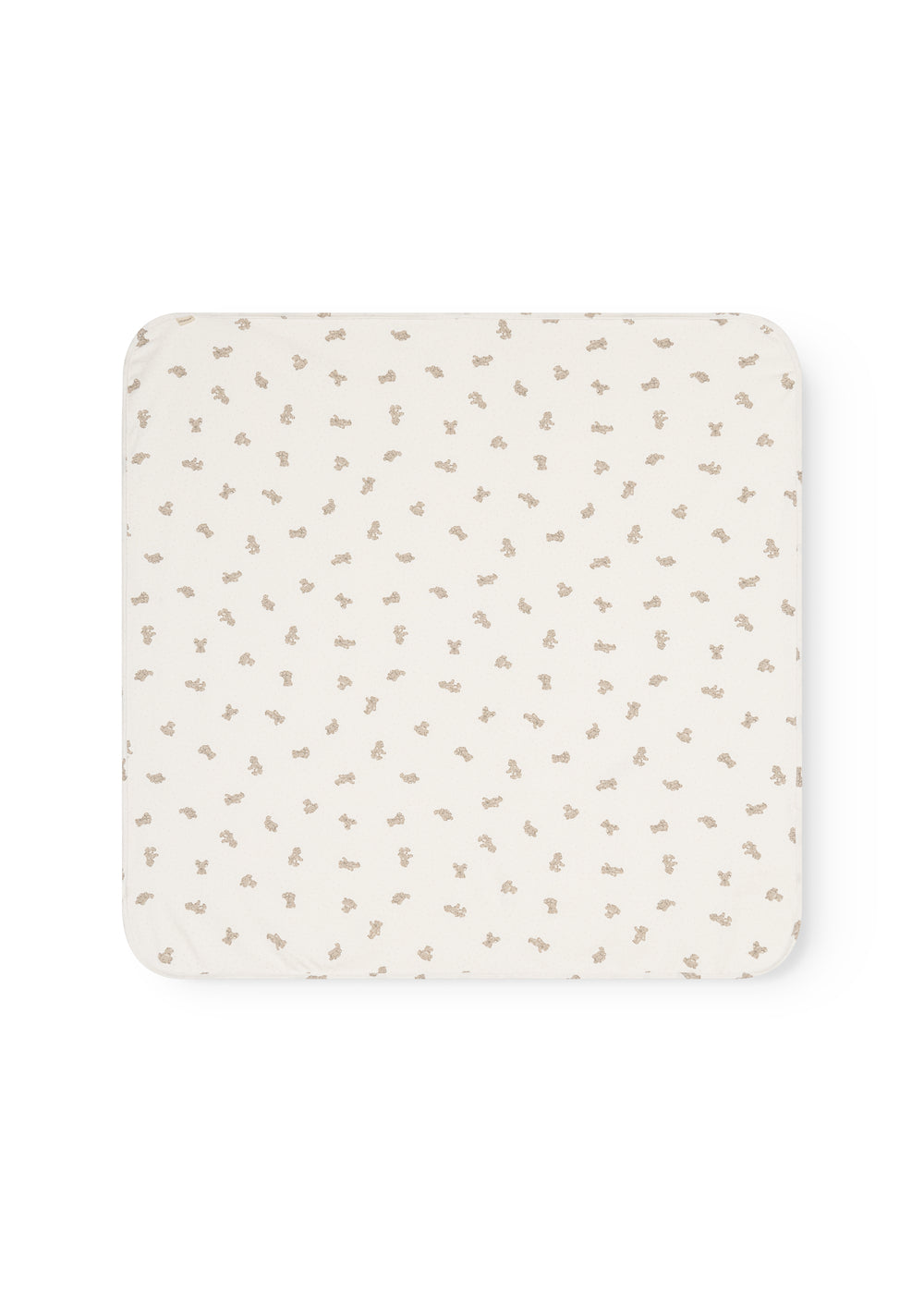 Offwhite rug with teddy bear pattern in rectangular shape with rounded corners
