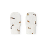 White baby bibs with car print and logo on the cuff, pair