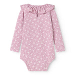 Pink bodystocking with long sleeves and small white floral print