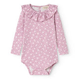 Pink bodystocking with long sleeves and small white floral print