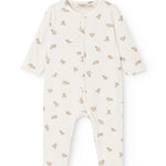 Light off-white dress with all-over teddy bear print and long sleeves, button closure.
