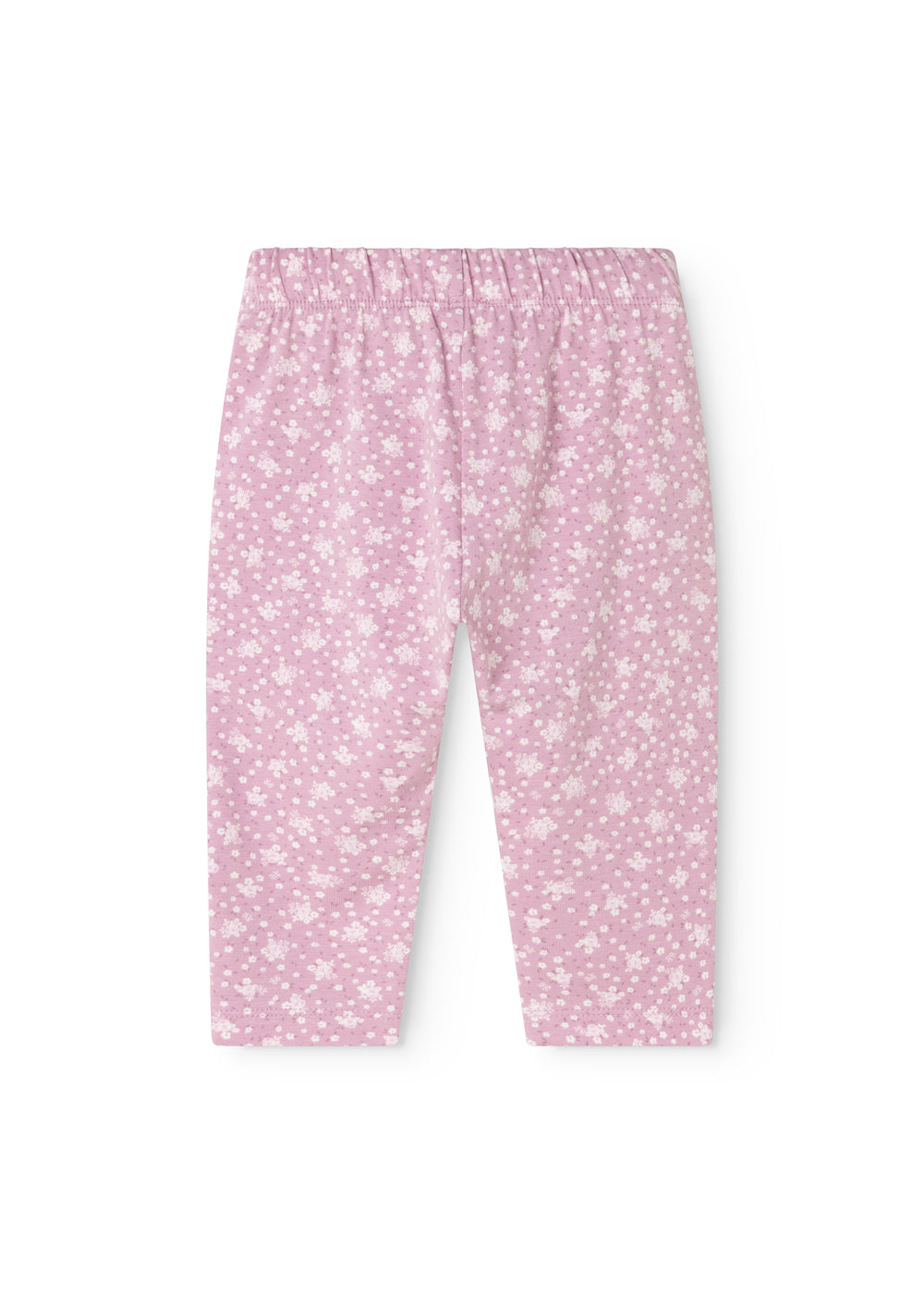 Pink pants with elastic waist and small star flowers on the back.