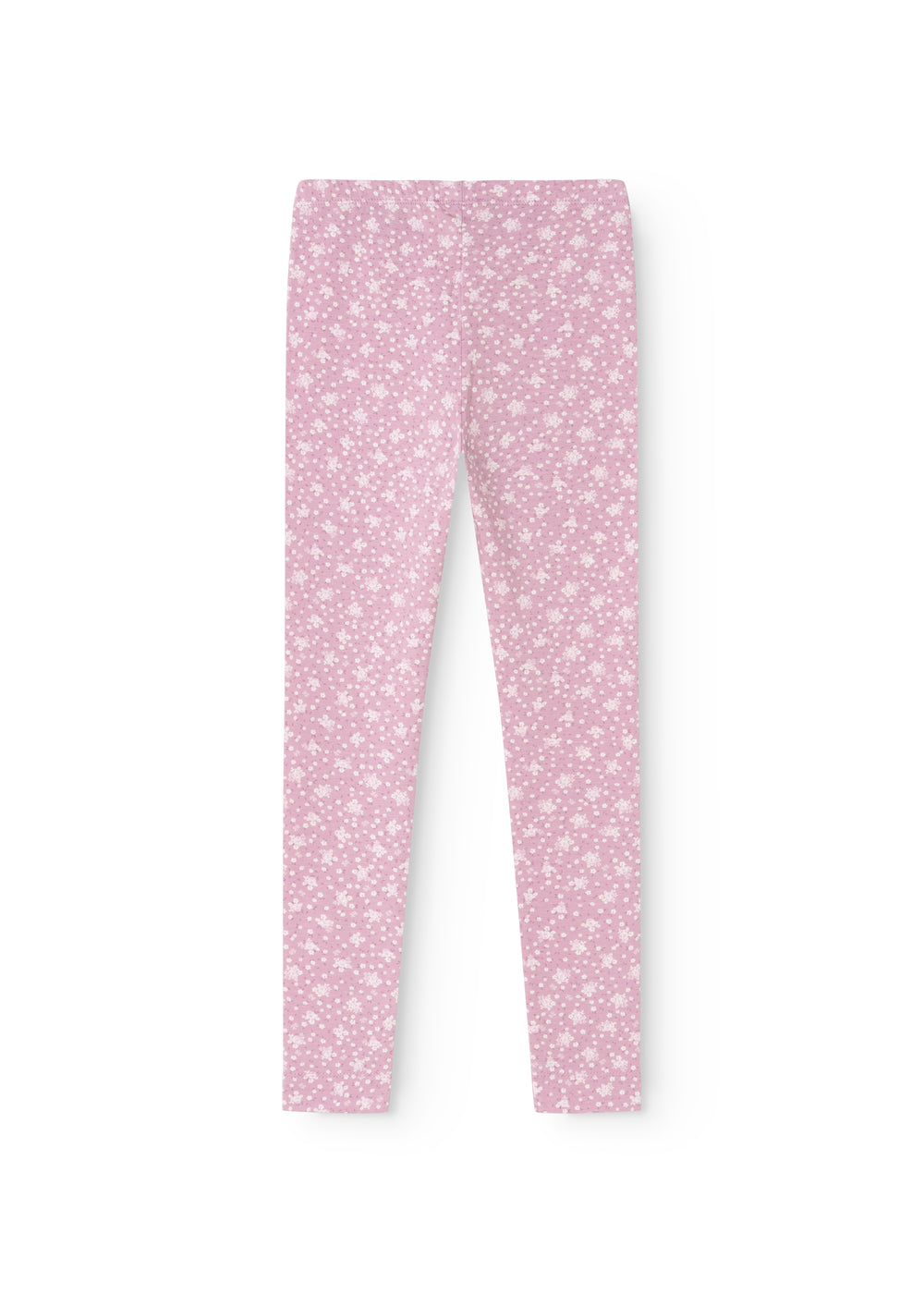 Pink leggings with small floral print, full length