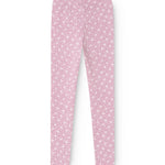 Pink leggings with small floral print, full length