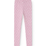 Pink leggings with small floral print, full length