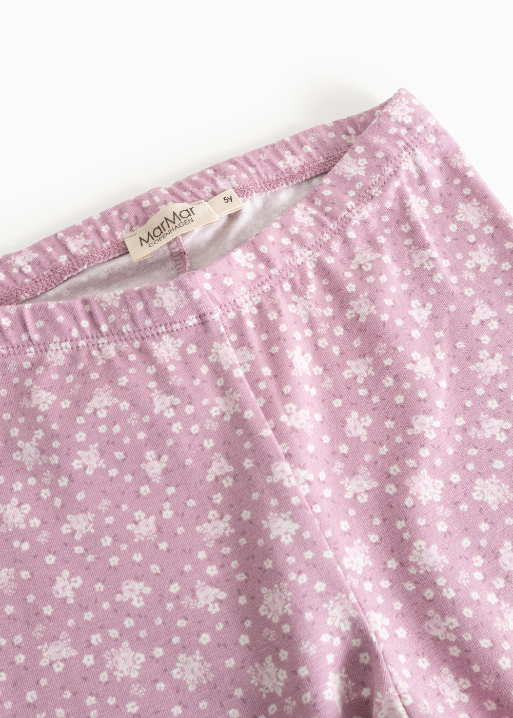 Pink leggings with small floral print and elastic waistband