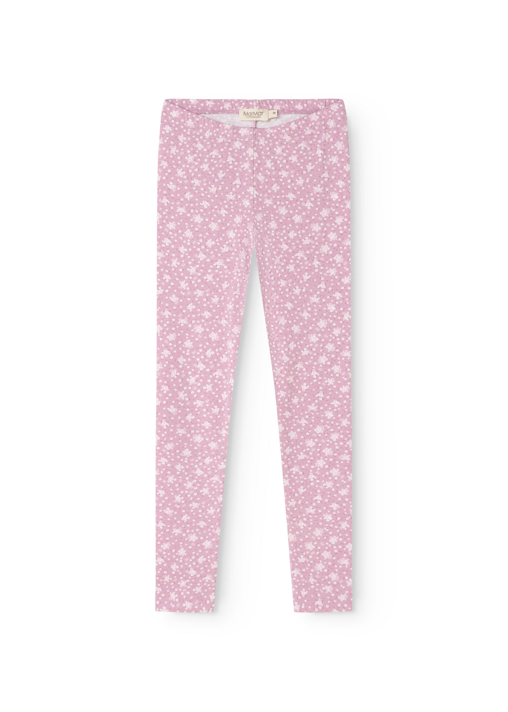 Pink leggings with small floral print and elastic waist
