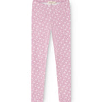 Pink leggings with small floral print and elastic waist