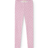 Pink leggings with small floral print and elastic waist