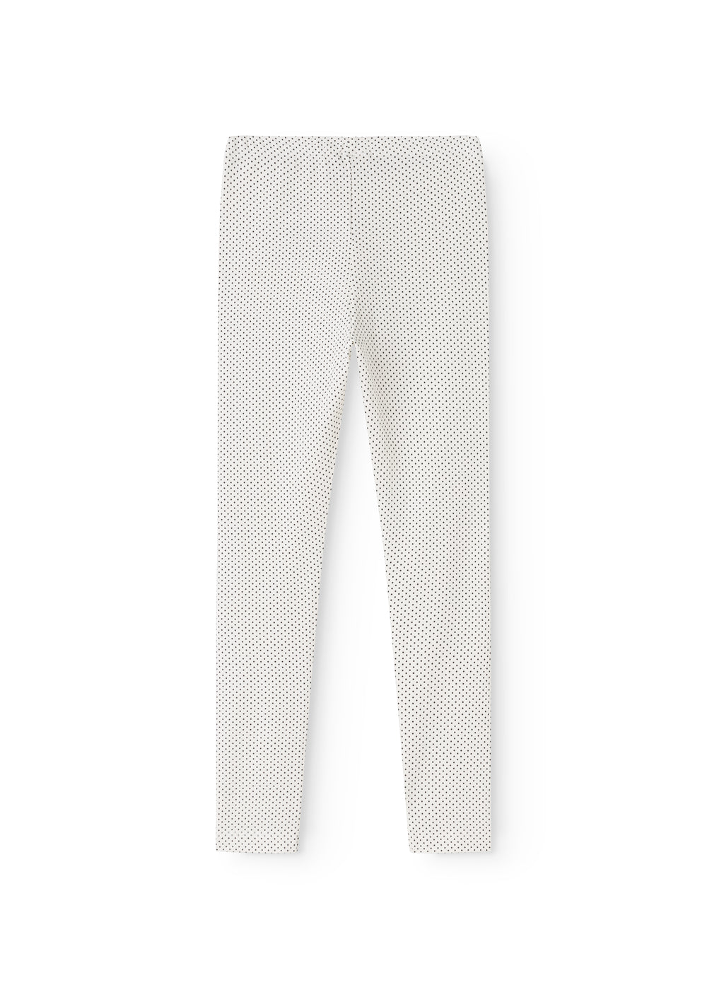 White leggings with small black dots, straight fit and elastic waist.