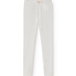 White leggings with small black dots, long legs and elastic waist.