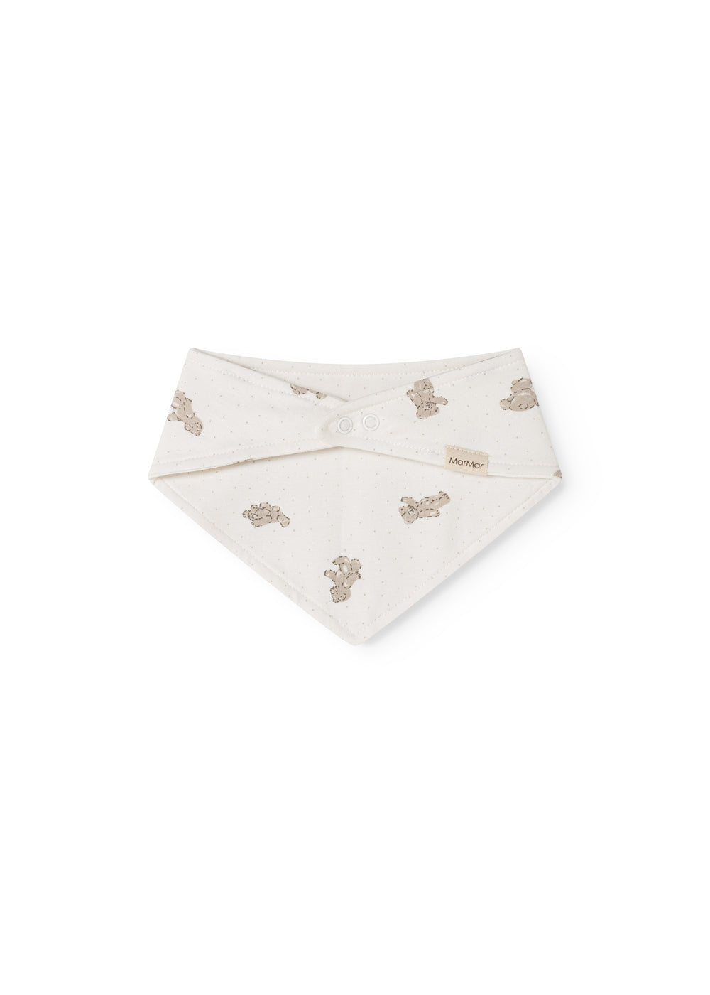 Plush teddy bear print and adjustable neck closure.