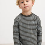 Striped blouse with long sleeves in dark gray and light stripes, round neck for the child