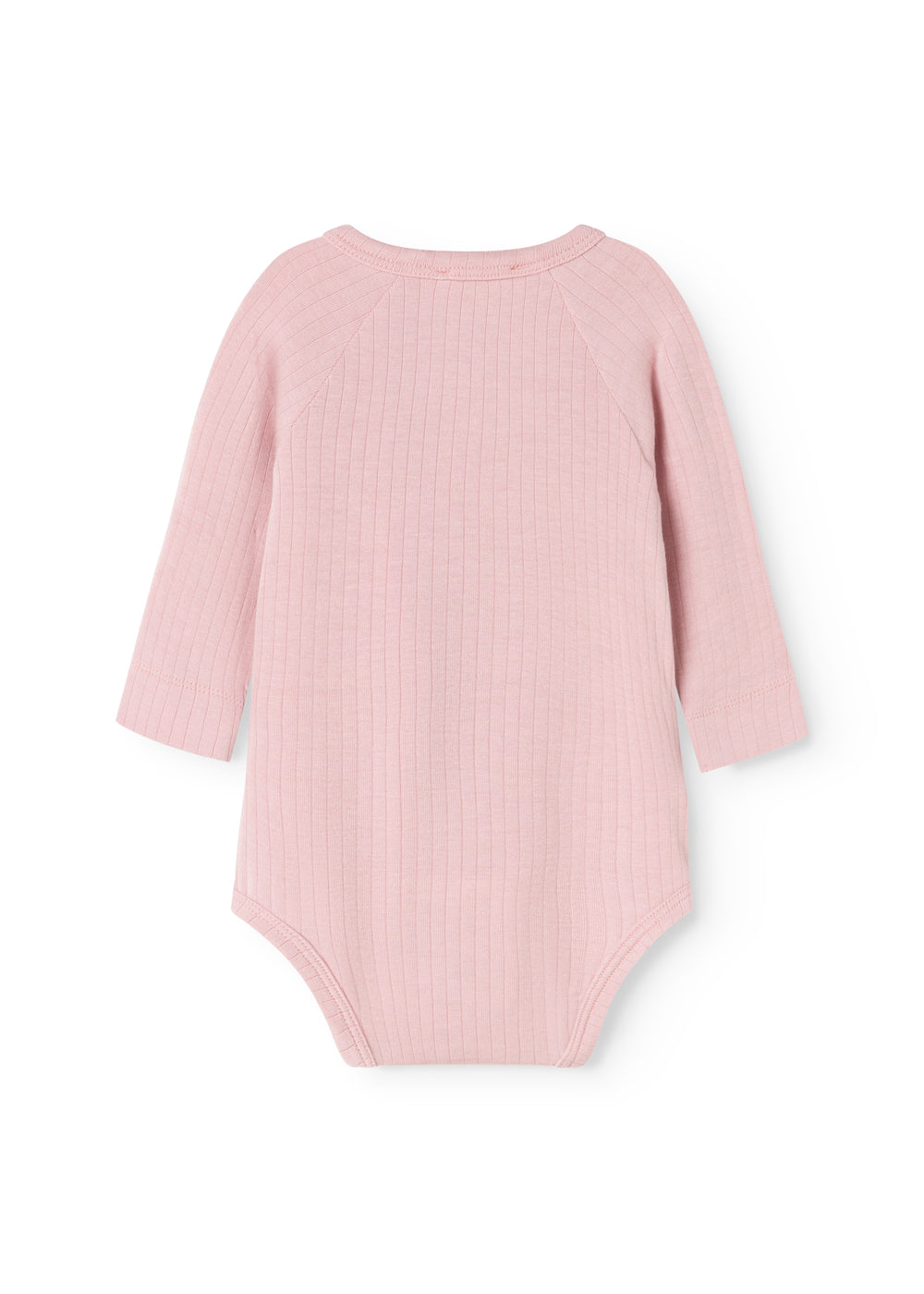 Pink long-sleeve bodystocking in rib knit with a round neck cutout