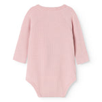 Pink long-sleeve bodystocking in rib knit with a round neck cutout