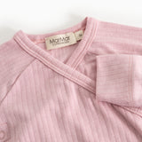 Pink long-sleeve blouse with wrap collar, visible stripes and MarMar Copenhagen brand.