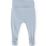 Light blue baby pants in rib knit with elastic at the leg openings.
