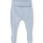 Light blue baby pants in rib knit with elastic waistband and legs.