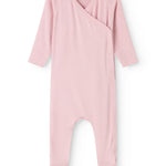 Pink dress with front button closure and turn-down collar