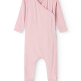 Pink dress with front button closure and turn-down collar