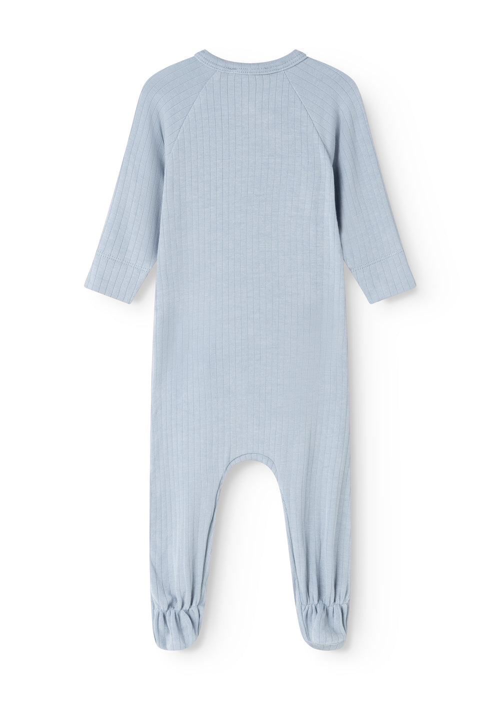 Light blue jumpsuit with long sleeves and long legs, ribbed fabric.