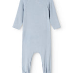 Light blue jumpsuit with long sleeves and long legs, ribbed fabric.