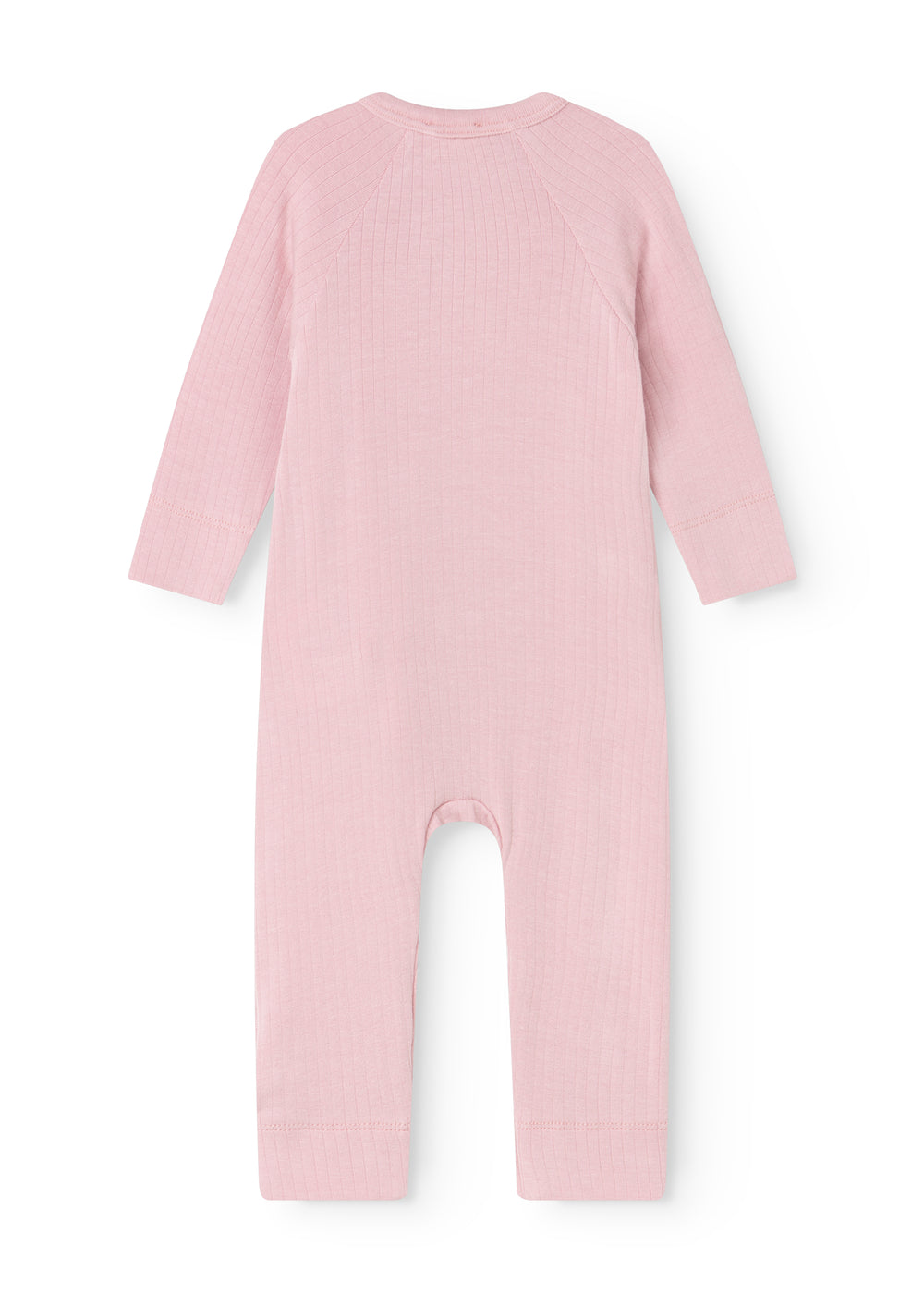 Pink dress with round neck and long sleeves, side cutout.