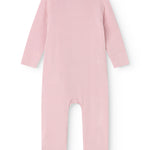 Pink dress with round neck and long sleeves, side cutout.