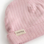 Pink ribbed baby hat with MarMar brand