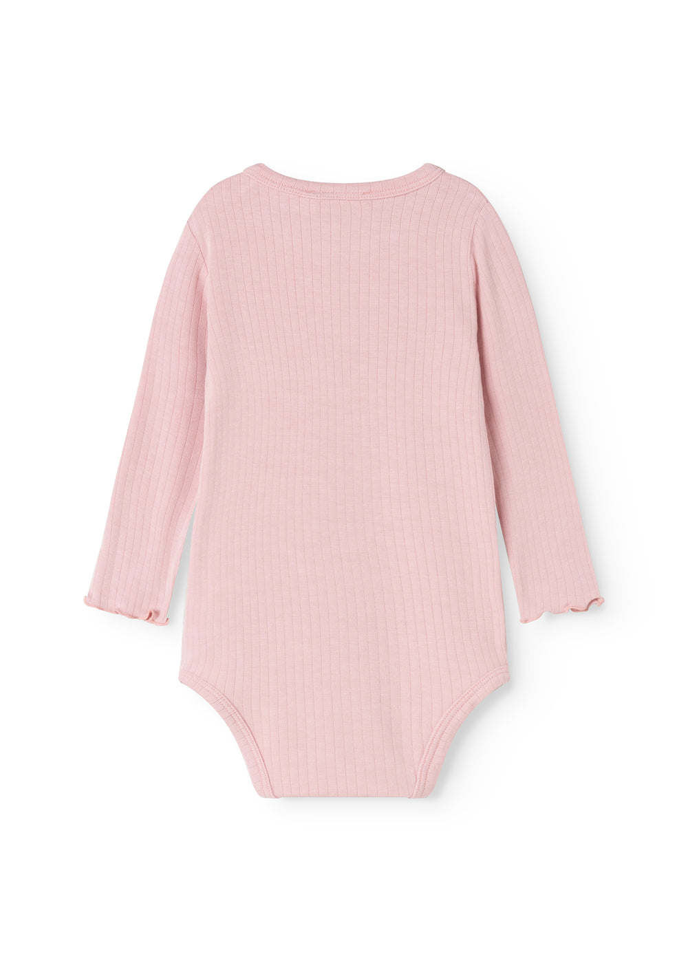 Pink long-sleeve bodystocking with round neckline and ribbed texture