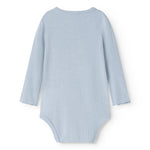 Light blue bodystocking with long sleeves and a round neckline at the back.