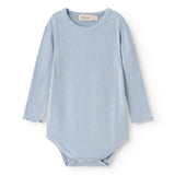 Light blue bodystocking with long sleeves and ribbed texture.
