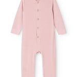 Pink baby jumpsuit with front snap closure and long sleeves, jumpsuit.