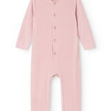 Pink baby jumpsuit with front snap closure and long sleeves, jumpsuit.