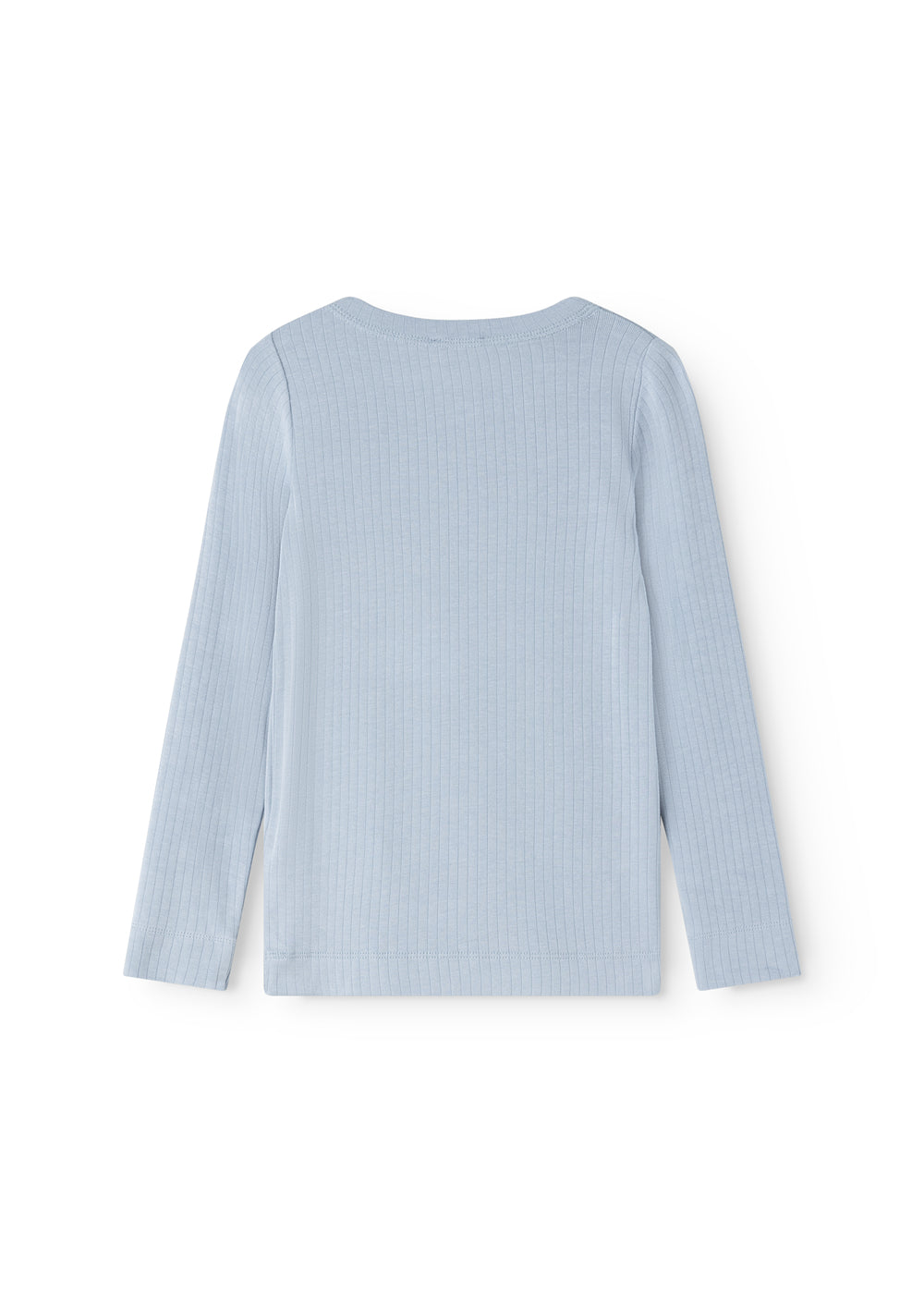 Light blue long-sleeve T-shirt set, back view in rib knit.