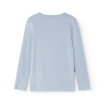 Light blue long-sleeve T-shirt set, back view in rib knit.