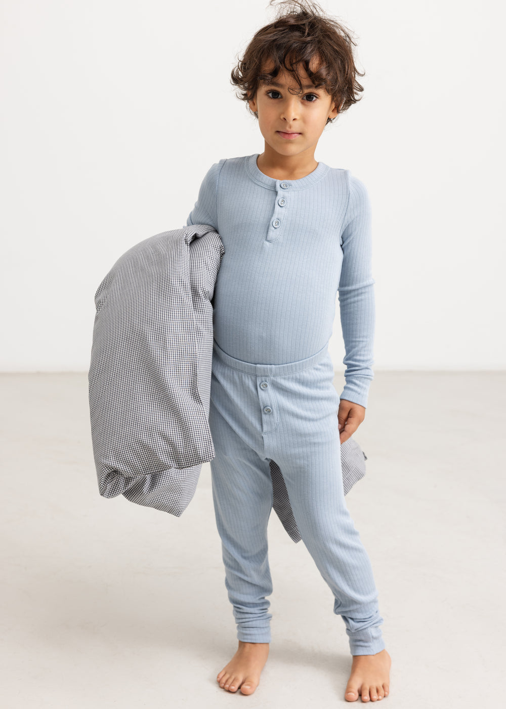 Light blue long-sleeve T‑shirt with button closure for boys
