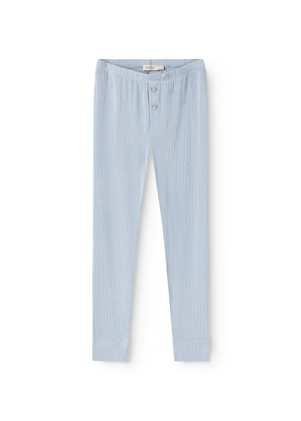 Light blue long leggings with a zip closure in the crotch and a slim fit.