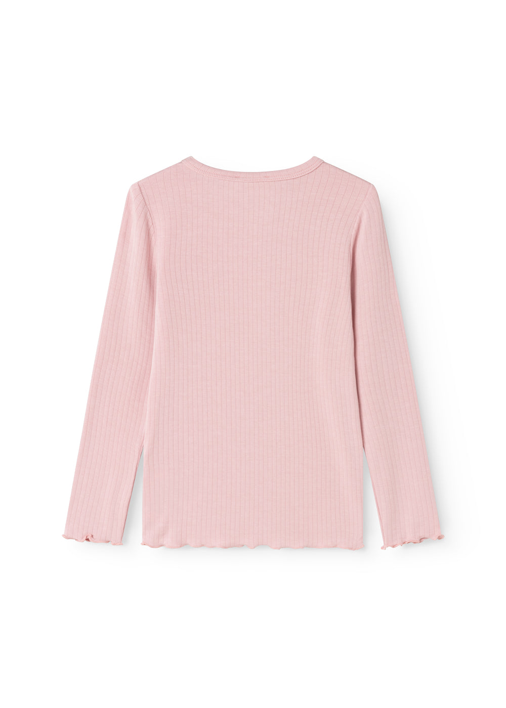Pink ribbed long-sleeve T-shirt with crew neck and long sleeves