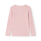 Pink ribbed long-sleeve T-shirt with crew neck and long sleeves