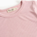 Pink rib-knit long-sleeve T‑shirt with round neck and MarMar brand.