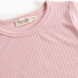 Pink rib-knit long-sleeve T‑shirt with round neck and MarMar brand.