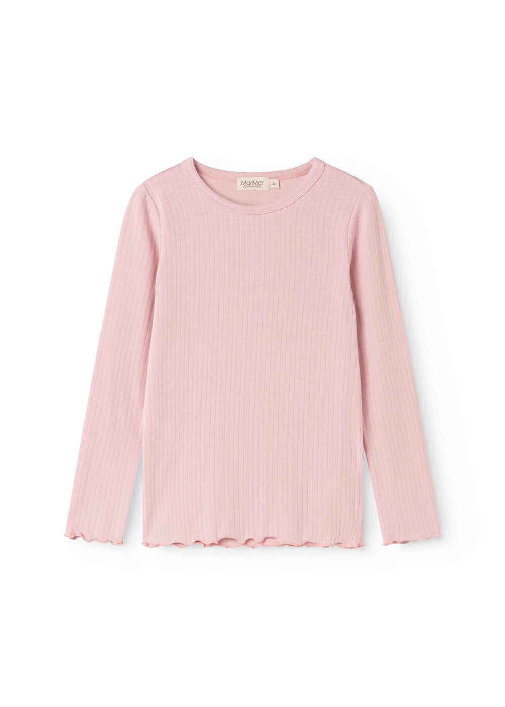 Pink ribbed long-sleeve T‑shirt with round neckline