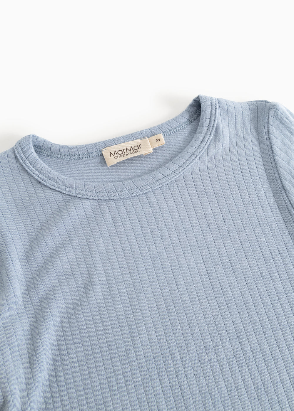 Light blue long-sleeve t‑shirt with ribbed pattern and crew neck.