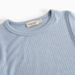 Light blue long-sleeve t‑shirt with ribbed pattern and crew neck.