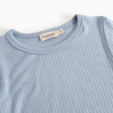 Light blue long-sleeve t‑shirt with ribbed pattern and crew neck.