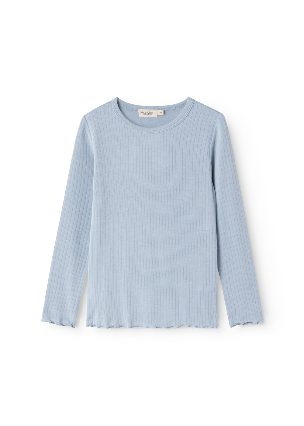 Light blue long-sleeve T‑shirt with ribbed texture and crew neck.