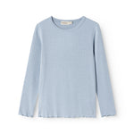 Light blue long-sleeve T‑shirt with ribbed texture and crew neck.